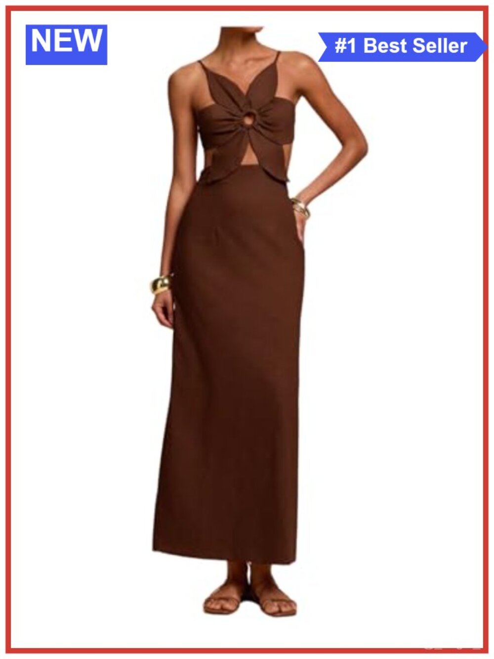 Petal Backless Maxi Dress with Cut Out Sleeveless V-Neck Cocktail